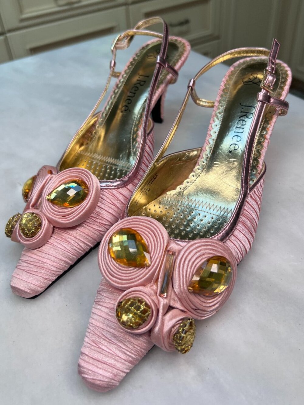J.Renee Alida Slingback Soft Pink Fabric Butterfly Heels Size 8 - Vintage
